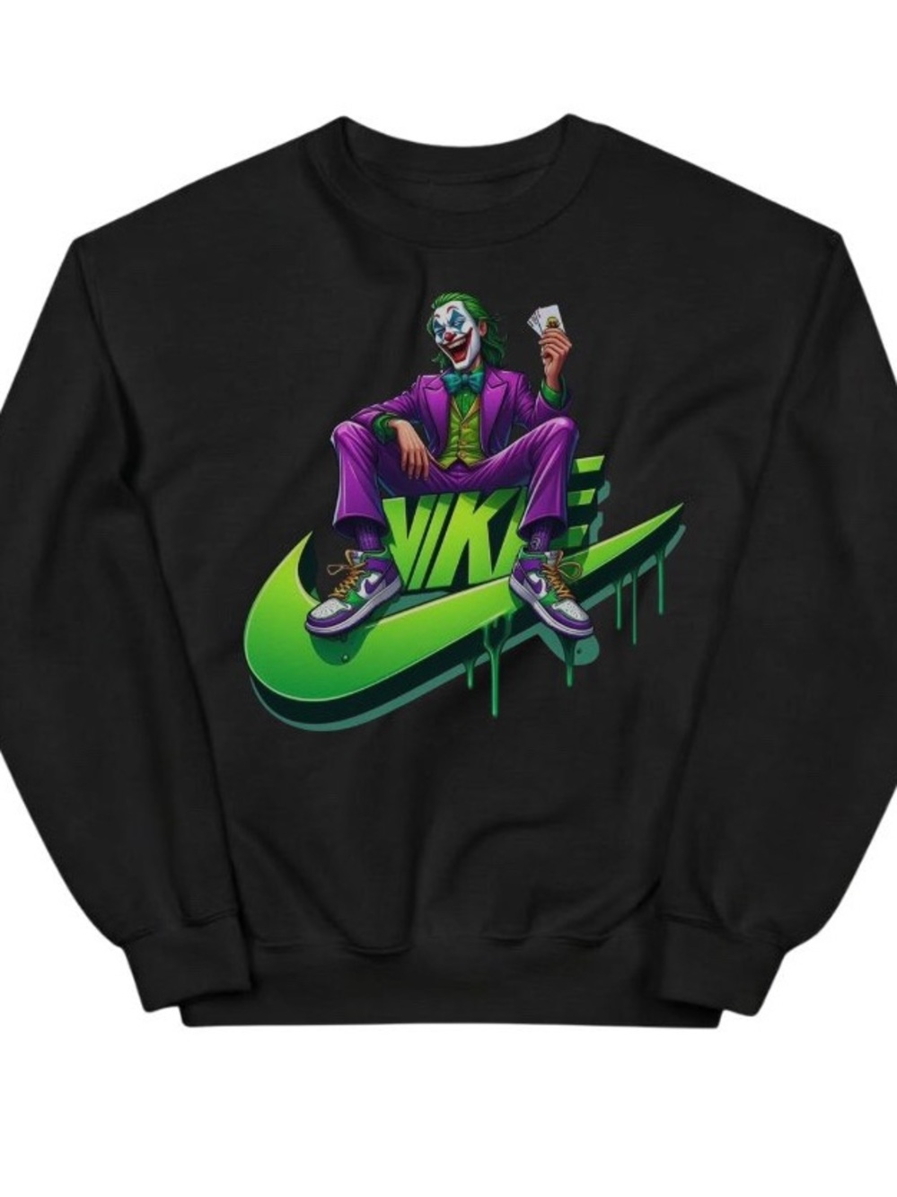 Gildan Black Crewneck with Green & Purple Joker Graphic